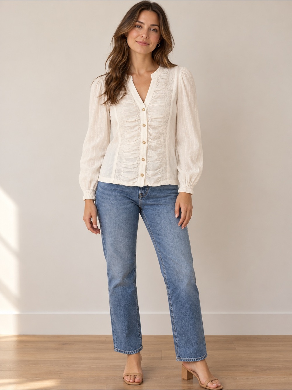 Anthropologie white Ruffled Button-Front Blouse